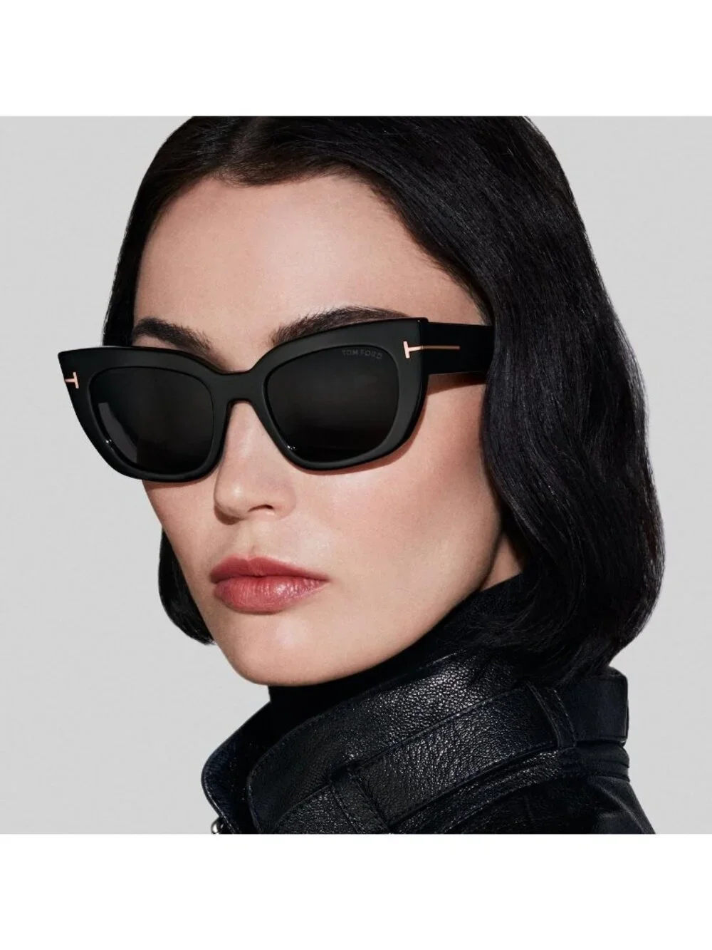Tom Ford Athena FT1190 01A Sunglasses Black Cat Eye Frame, Smoke Lenses